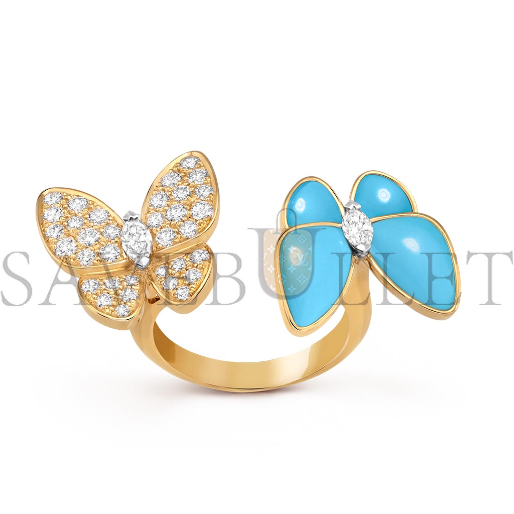 van cleef arpels two butterfly between the finger ring - yellow gold, Di*m*nd, turquoise  vcarp7uz00